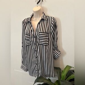 SOLD!!!!!
My Michelle Women’s Black & White Sheer Stripe Button Down